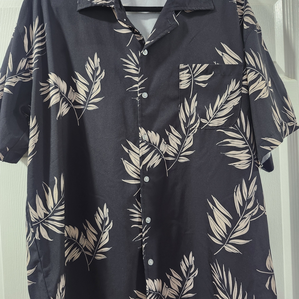 Men's Black Leaf Print Shirt